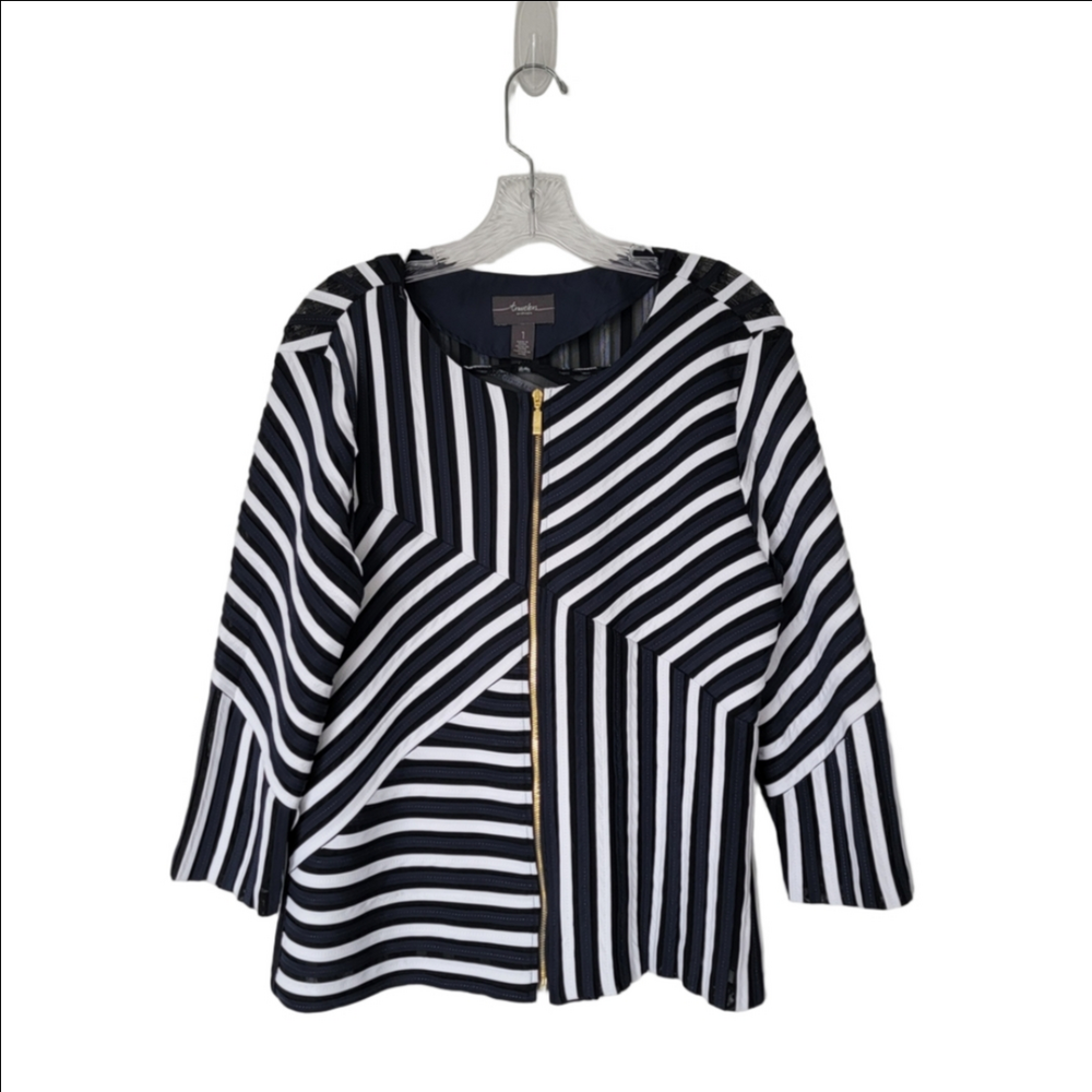 Chico's Travelers Rich Girl Navy, Black, White Geometric Blazer